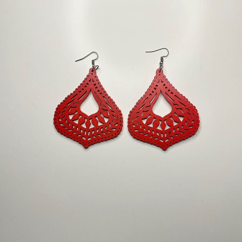 Laser Cut Red Filligree Earrings
